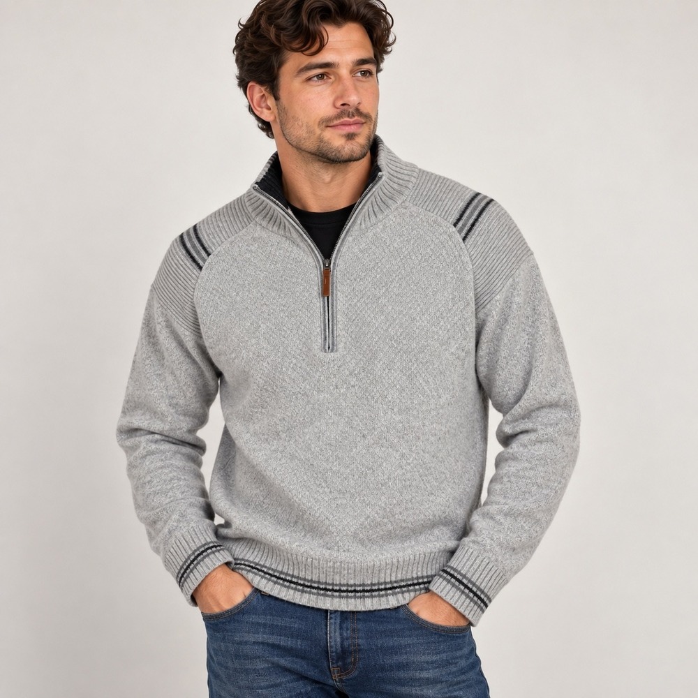 Obermeyer Mens 100% Wool Quarter Zip Sweater Gray Textured Knit Pullover Size M